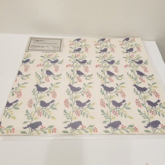 Vtg Embroidered Bell Pull Blue Bird Danish Floral Themed Gift Wrapping Paper - Picture 4 of 5